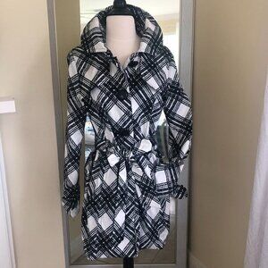 Luii Short Trench Coat Jacket Black White Plaid Size Large